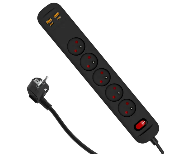Duwi SQUALL 2x USB-A 2x USB-C 5 gniazd 1,4m Grafitowy