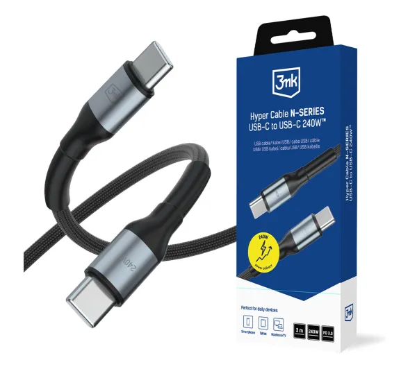 3mk Hyper Cable N-SERIES PD3.0 48V/5A USB-C do USB-C 3m 240W Czarny