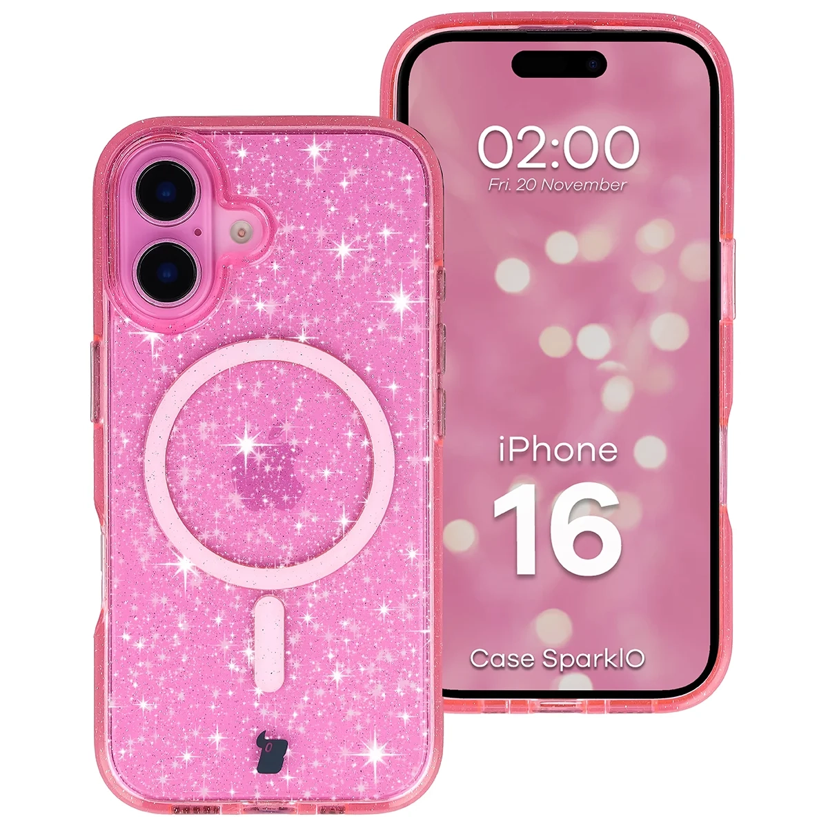 Etui Bizon Case SparklO do iPhone 16 Przezroczysto-Różowe Z Brokatem