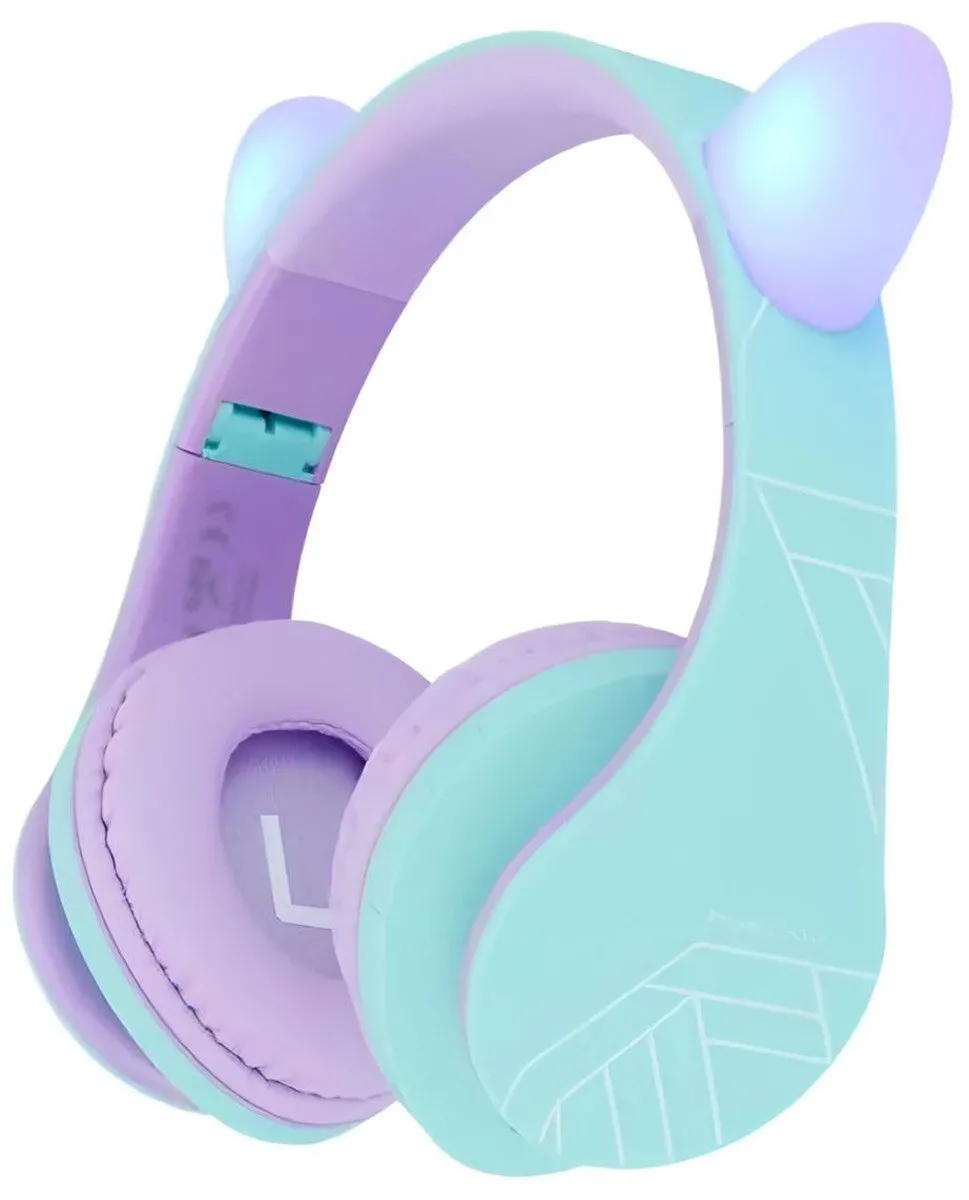 Słuchawki bezprzewodowe PowerLocus P2 Kids Kocie Uszy Nauszne Dla Dzieci Bluetooth 5.3 Niebiesko-fioletowy