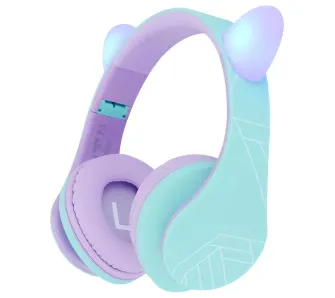 Słuchawki bezprzewodowe PowerLocus P2 Kids Kocie Uszy Nauszne Dla Dzieci Bluetooth 5.3 Niebiesko-fioletowy