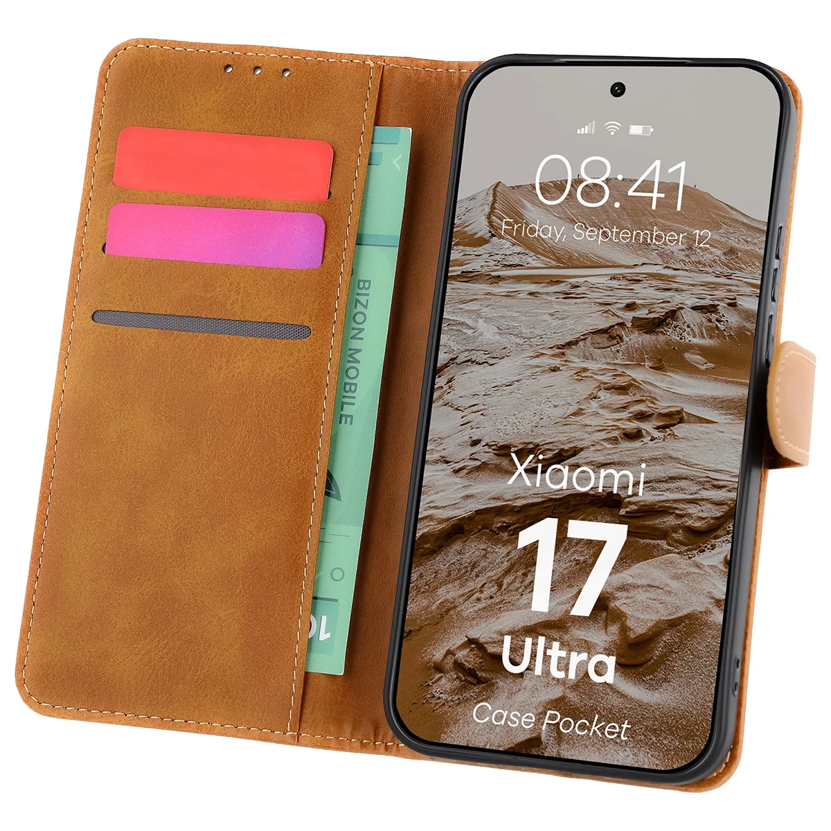 Etui Bizon Case Pocket do Xiaomi 17 Ultra Brązowy
