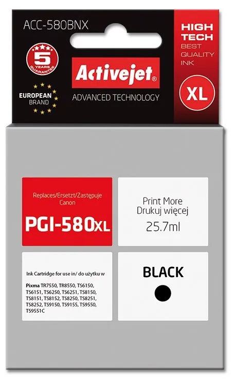 Tusz ActiveJet ACC-580BNX (zamiennik PGI-580XL) Czarny 25,7 ml