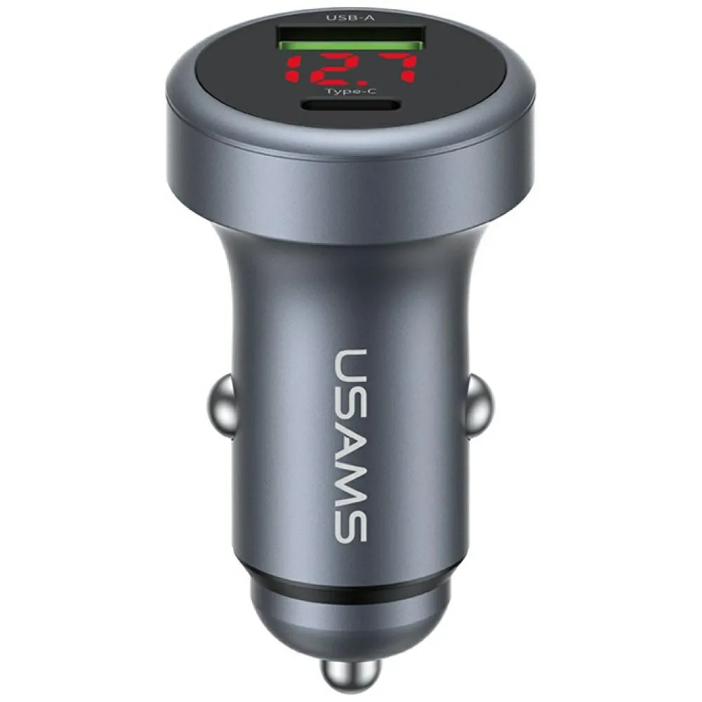Ładowarka samochodowa USAMS CC327 USB-A USB-C 45W Szary