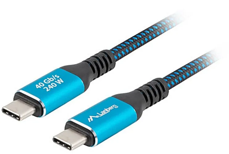 Kabel Lanberg CA-CMCM-44CU-0005-BK USB-C do USB-C 240W 0,5m Czarno-niebieski