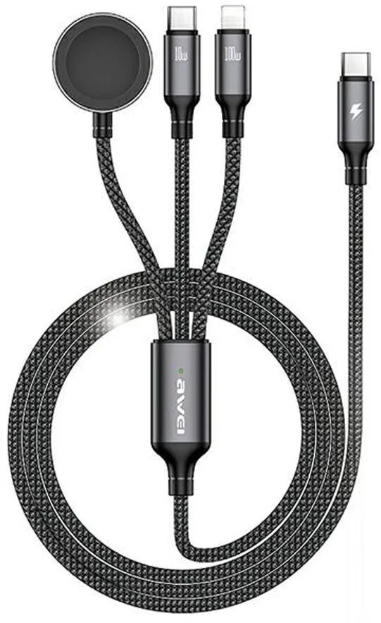 Kabel Awei USB Typ-C/Lightning/Watch W23 1.2 m Czarny