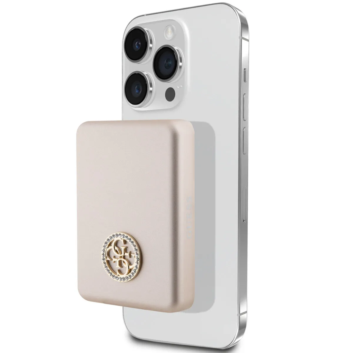 Ładowarka solarna Guess 4G Strassed Metal Logo MagSafe 3000 mAh 5W Złoty