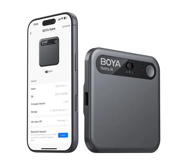 Dyktafon Cyfrowy Boya Notra Ai Transkrypcja Rejestrator Głosu 64GB Bt Usb-c