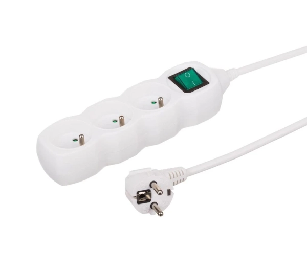 Düwi Przedłużacz listwowy 3-gniazdowy z włącznikiem 2P+Z 3x1,0 mm2 biały 5 m