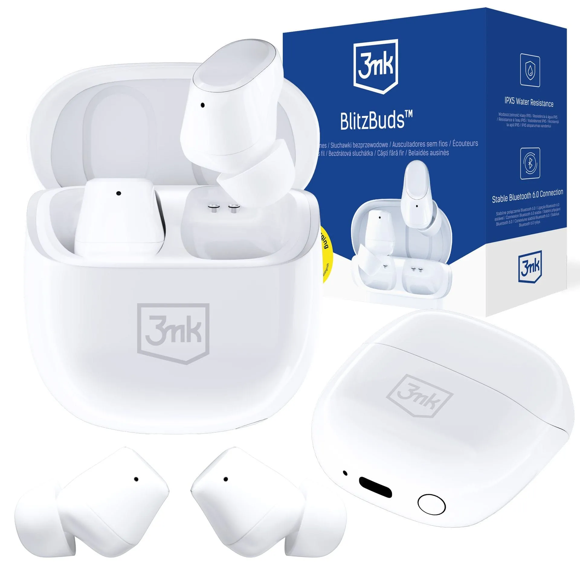 Słuchawki bezprzewodowe 3mk BlitzBuds Dokanałowe Bluetooth 6.0 Biały