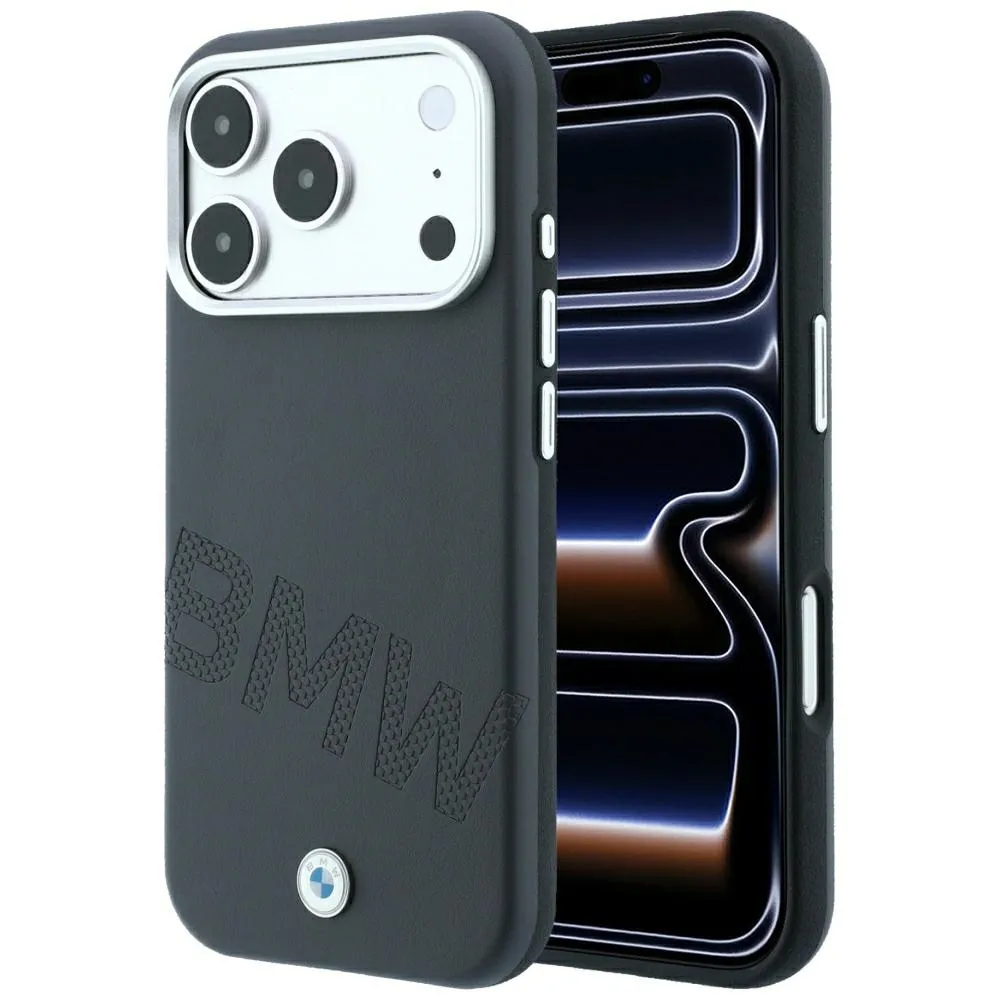 Etui BMW Sign Inclined Deboss Letters MagSafe do iPhone 18 Pro / 17 Pro Szary