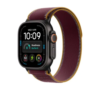 Apple Watch Ultra 4 GPS + Cellular koperta z tytanu czarny 49mm Opaska Trail w kolorze burgunda Rozmiar M/L