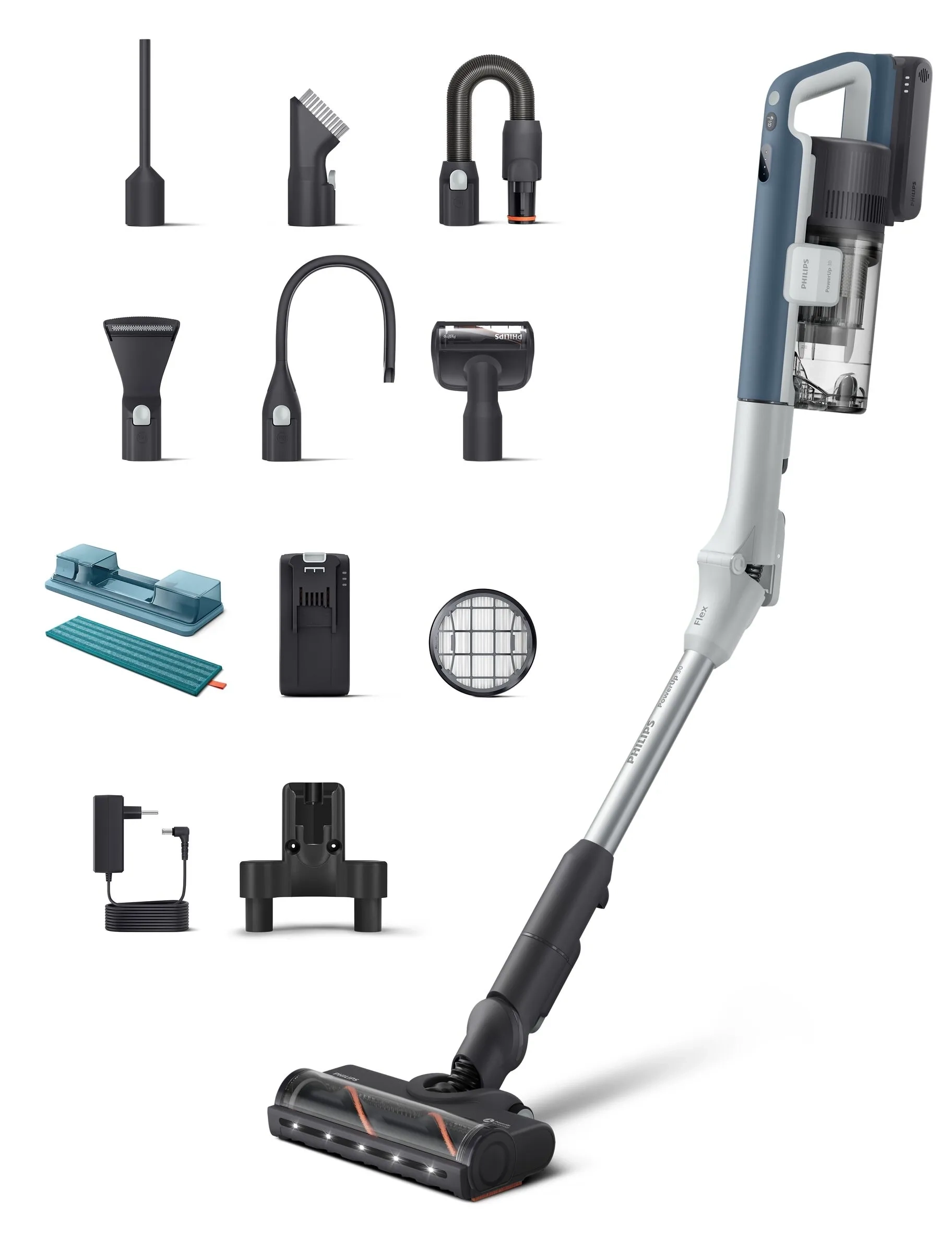 Odkurzacz bezprzewodowy Philips PowerUp XC3373/10 50min Funkcja mycia Wymienny akumulator Mini turboszczotka