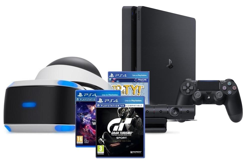 Konsola Sony PlayStation 4 Slim 500GB + zestaw PlayStation VR+VR Worlds + Gran Turismo Sport + To Jesteś Ty!