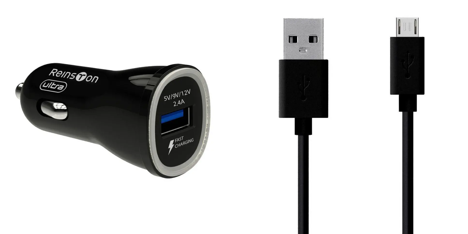 Ładowarka samochodowa Reinston ELSA03 kabel microUSB Czarny