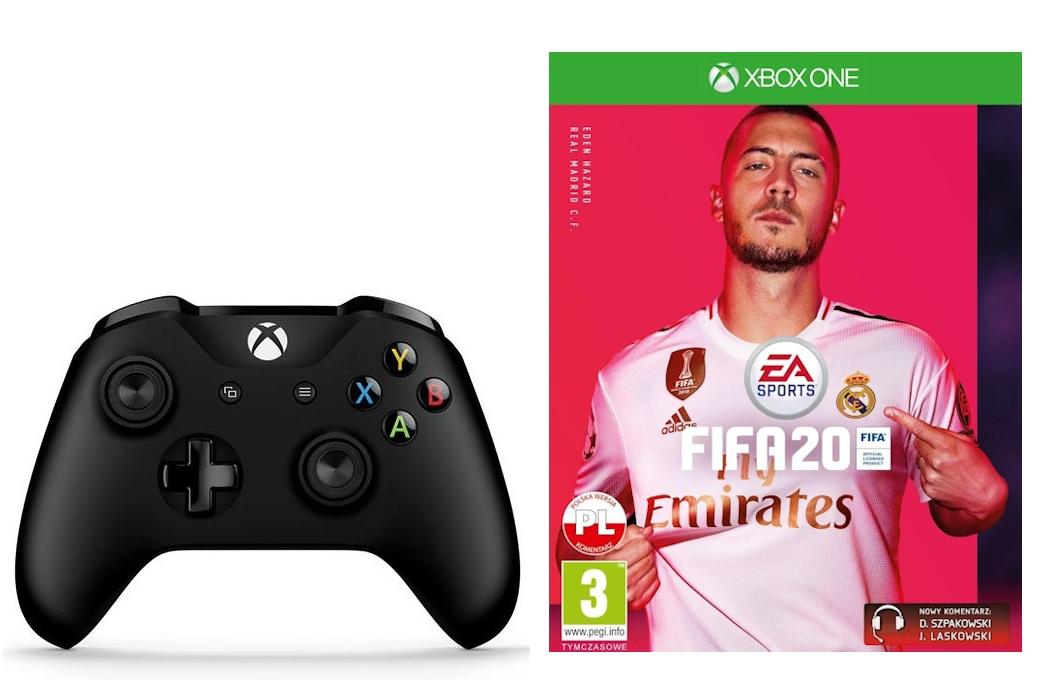 Pad Microsoft Xbox One kontroler bezprzewodowy + FIFA 20 do Xbox, PC - czarny