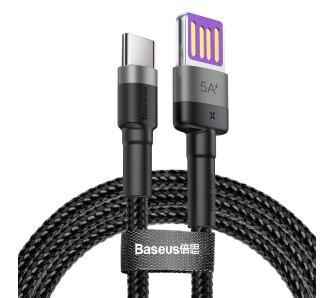 Kabel Baseus USB-C Cafule SuperCharge QC 3,0, 5A 1m Czarno-szary