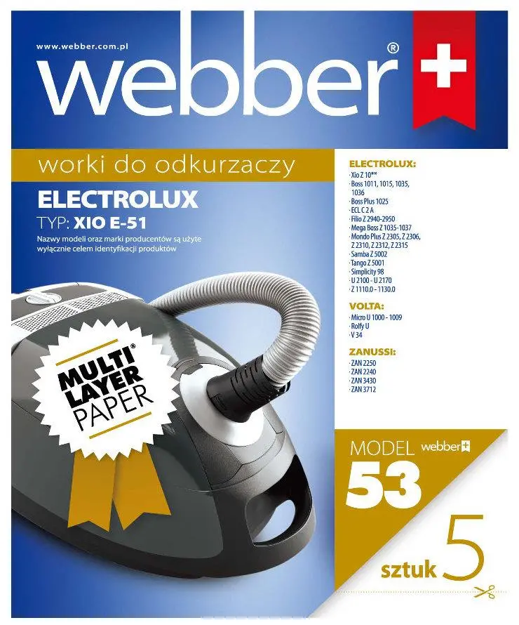 Worek do odkurzacza Webber 53 Electrolux Xio E-51 5szt.