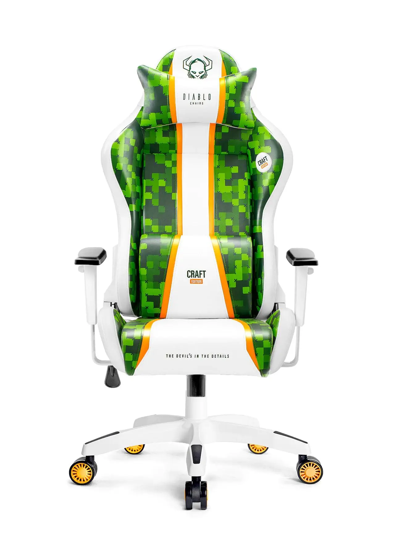Fotel Diablo Chairs X-One 2.0 Craft Normal Size Gamingowy do 160kg Skóra ECO Tkanina Biało-zielony