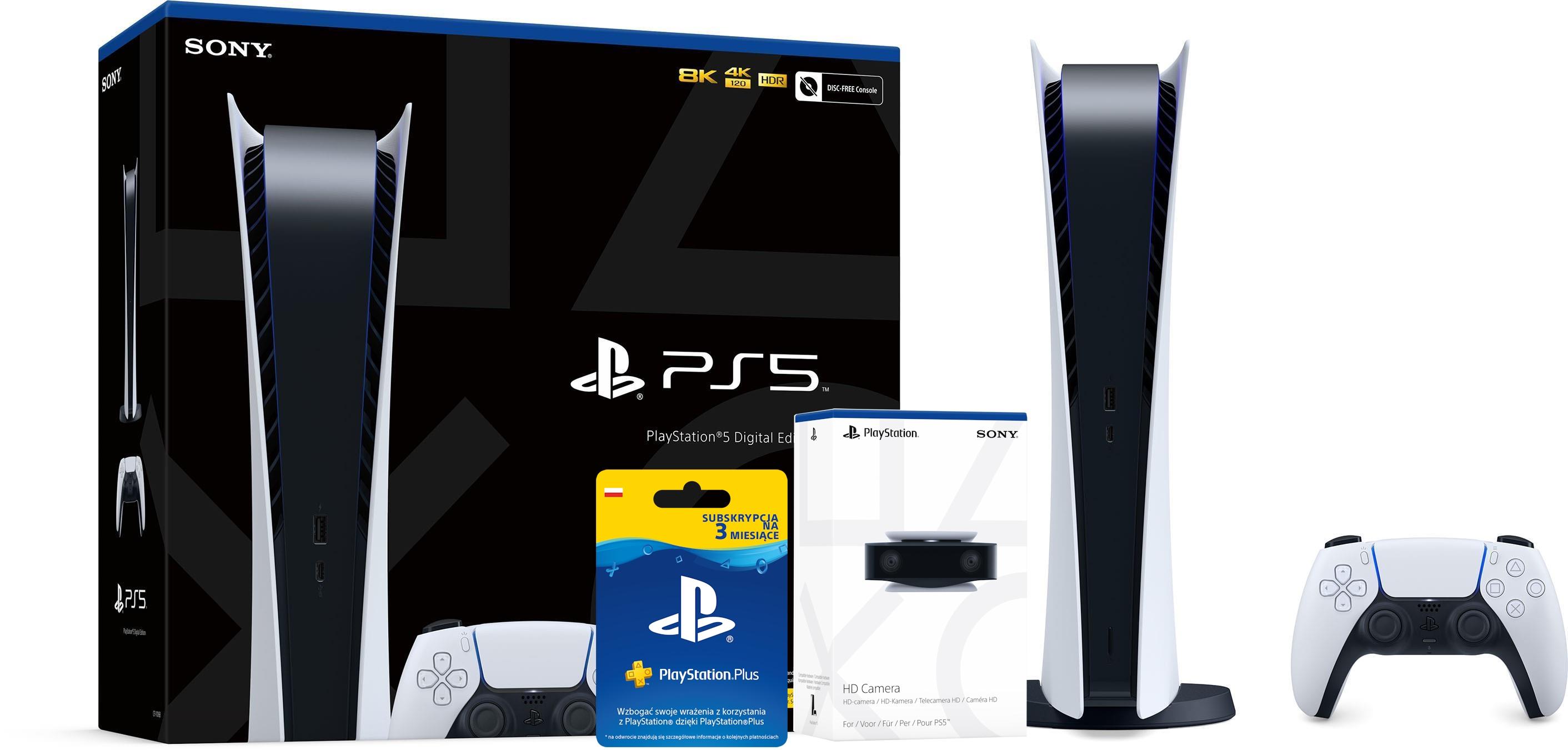 Konsola Sony PlayStation 5 Digital (PS5) + kamera + subskrypcja PlayStation Plus 3 m-ce