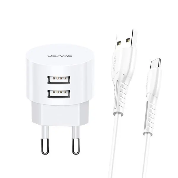 Ładowarka sieciowa USAMS T20 2x USB + kabel microUSB Biały