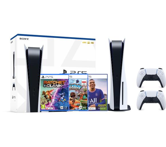 konsola PlayStation 5 Sony PlayStation 5 + FIFA 22 + Sackboy: Wielka Przygoda + Ratchet & Clank: Rift Apart + dodatkowy pad (biały)