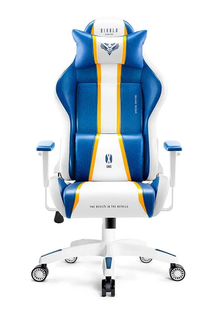 Fotel Diablo Chairs X-One 2.0 King Size Aqua Blue Gamingowy do 160kg Skóra ECO Tkanina Biało-niebieski