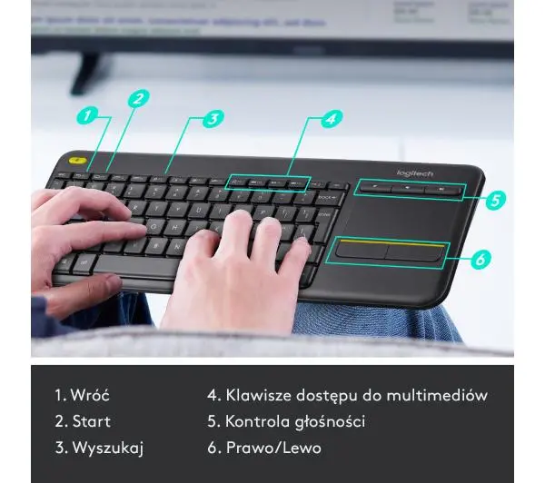 Logitech Wireless Touch Keyboard K400 Plus  Szary