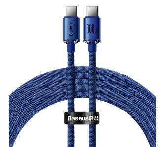 Kabel Baseus USB-C do USB-C Crystal 100W 2m Niebieski