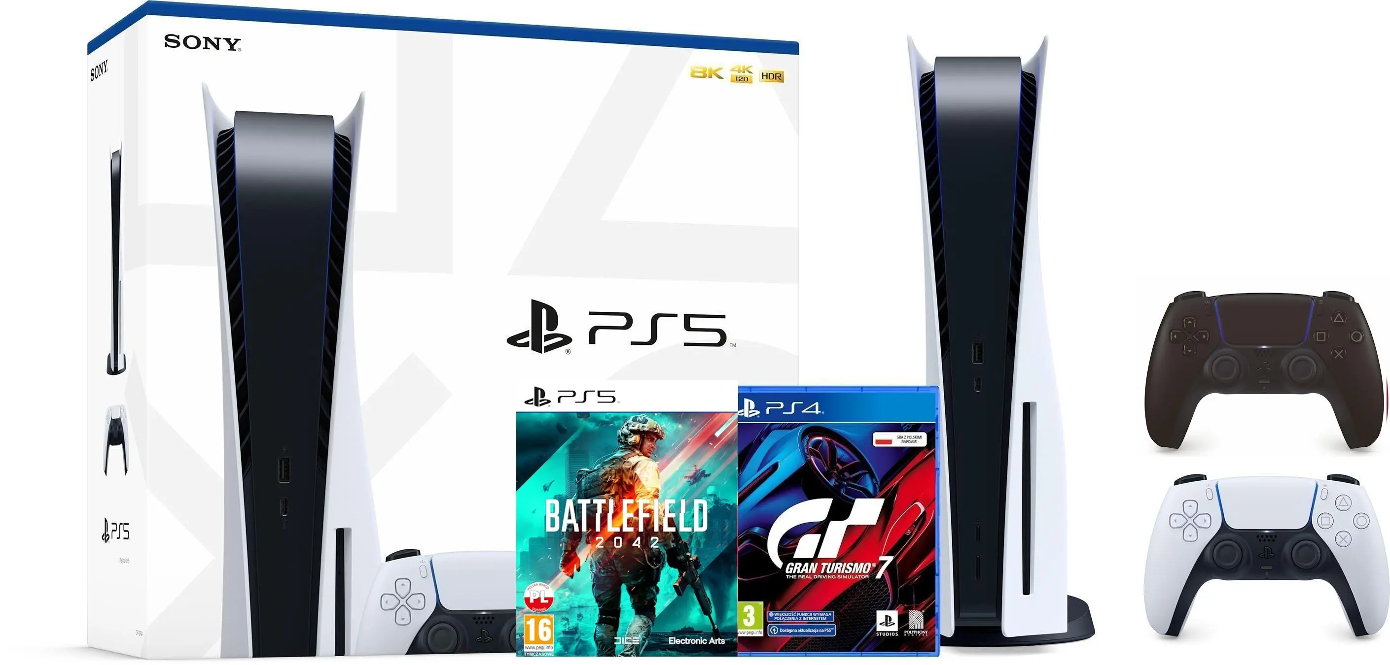 Konsola Sony PlayStation 5 (PS5) z napędem + Gran Turismo 7 + Battlefield 2042 + Dodatkowy Pad Czarny