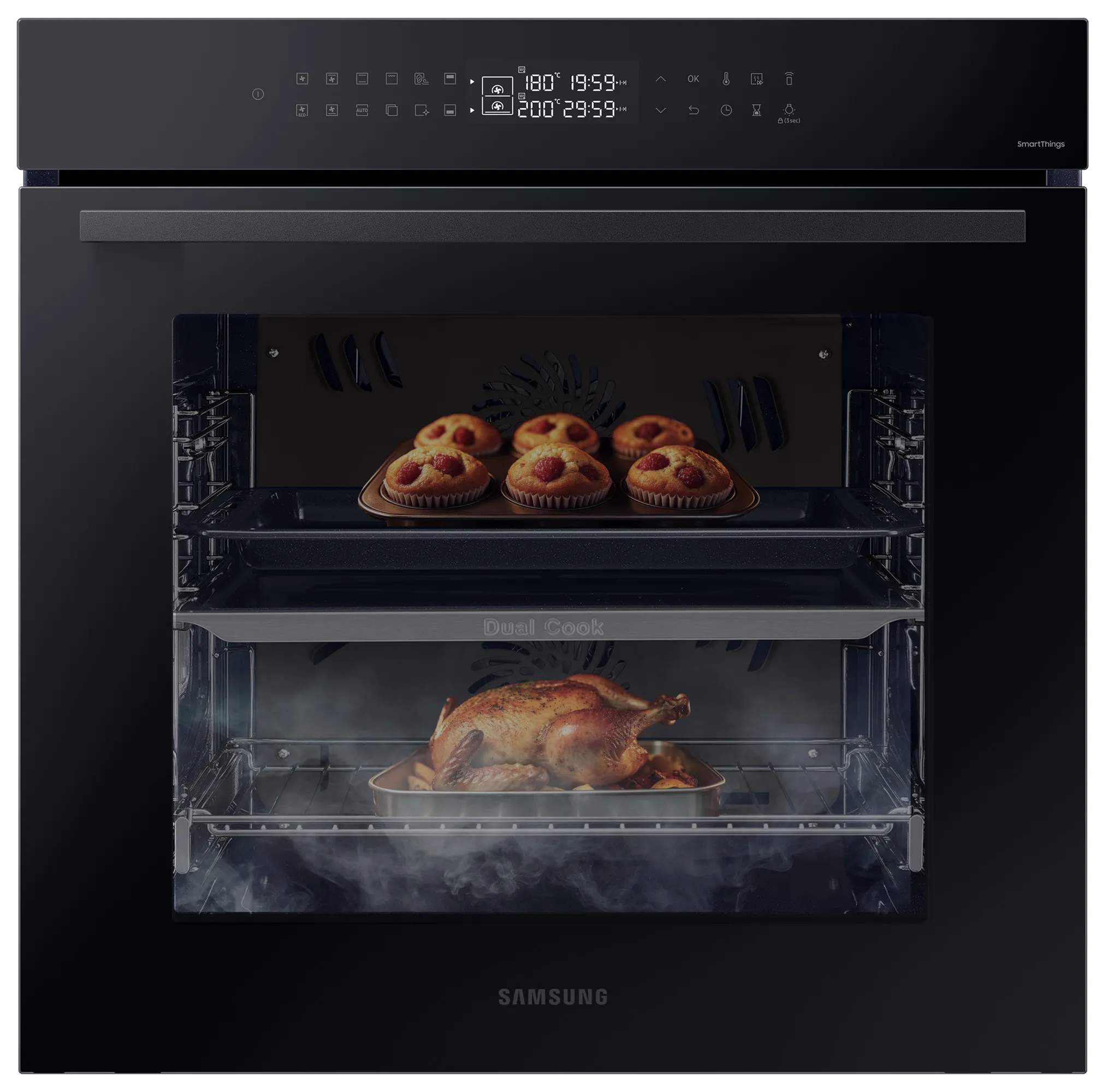 Piekarnik elektryczny parowy Samsung NV7B4245VAK Dual Cook Termoobieg Zdalne sterowanie Czarne szkło