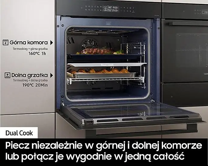 Piekarnik elektryczny parowy Samsung NV7B4245VAK Dual Cook Termoobieg Zdalne sterowanie Czarne szkło