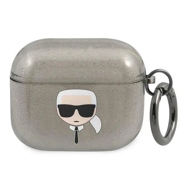 Etui na słuchawki Karl Lagerfeld KLA3UKHGK Glitter Karl`s Head AirPods 3 Cover Czarny