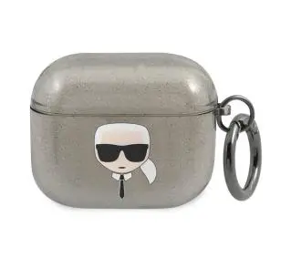 Karl Lagerfeld KLA3UKHGK Glitter Karl`s Head AirPods 3 Cover Czarny
