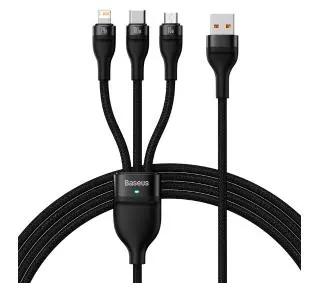 Baseus Flash Series 3w1 USB-C + micro USB + Lightning 100W 1,2m Czarny