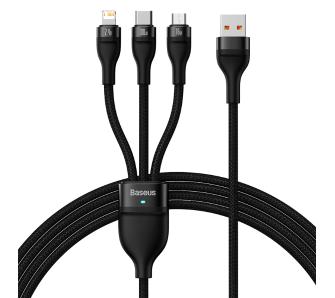 Kabel Baseus Flash Series 3w1 USB-C + micro USB + Lightning 100W 1,2m Czarny