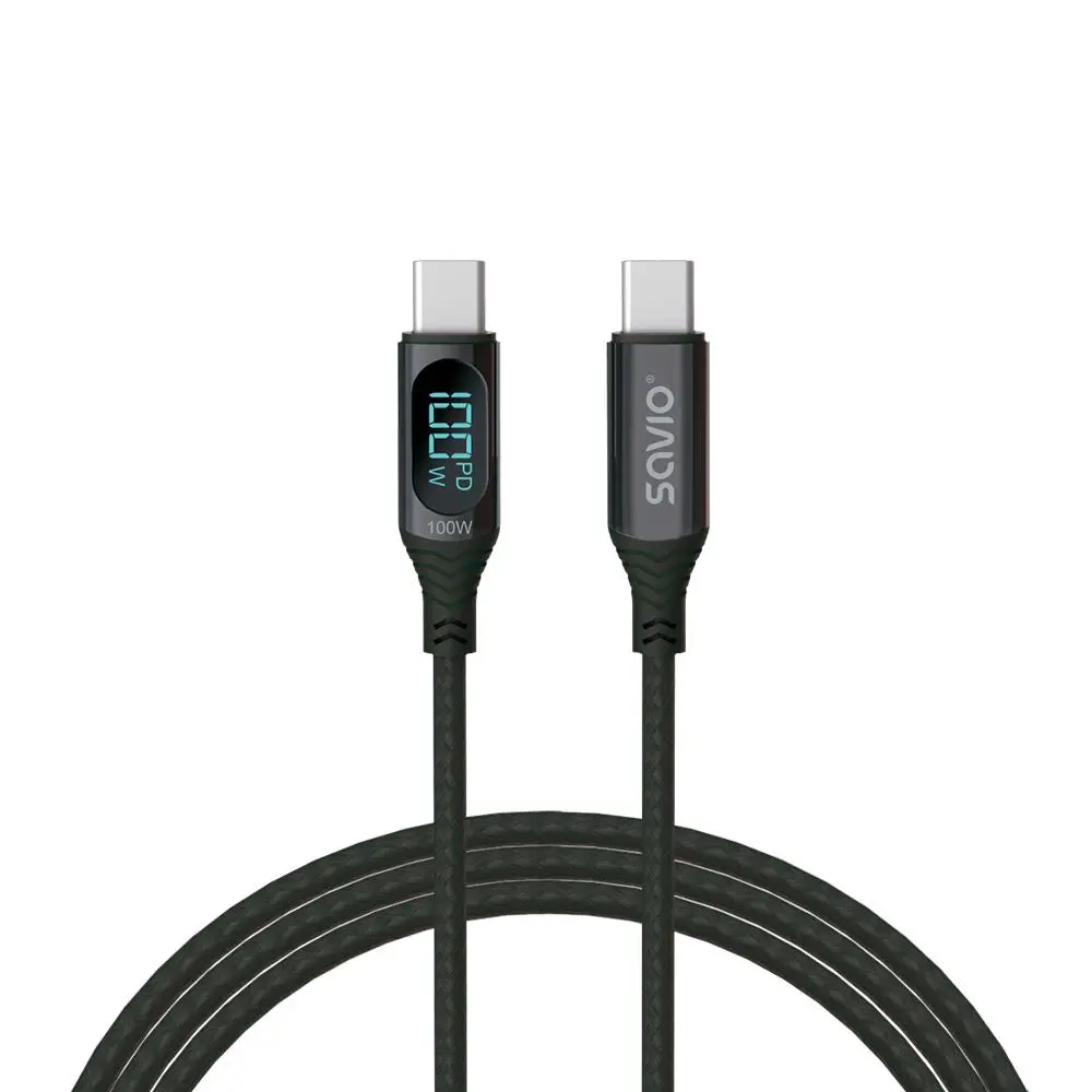 Kabel Savio CL-174 USB-C-USB-C 100W 1M + wyświetlacz cyfrowy Czarny