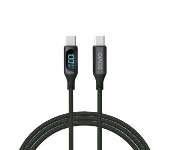 Kabel Savio CL-174 USB-C-USB-C 100W 1M + wyświetlacz cyfrowy Czarny