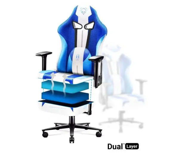 Diablo Chairs X-Player 2.0 Normal Size Gamingowy do 150kg Skóra ECO Tkanina Biało-niebieski - Kup na Raty - RRSO 0%