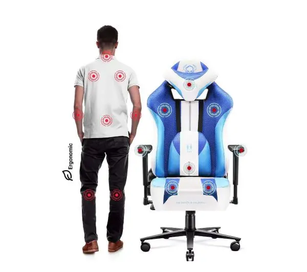 Diablo Chairs X-Player 2.0 Normal Size Gamingowy do 150kg Skóra ECO Tkanina Biało-niebieski - Kup na Raty - RRSO 0%