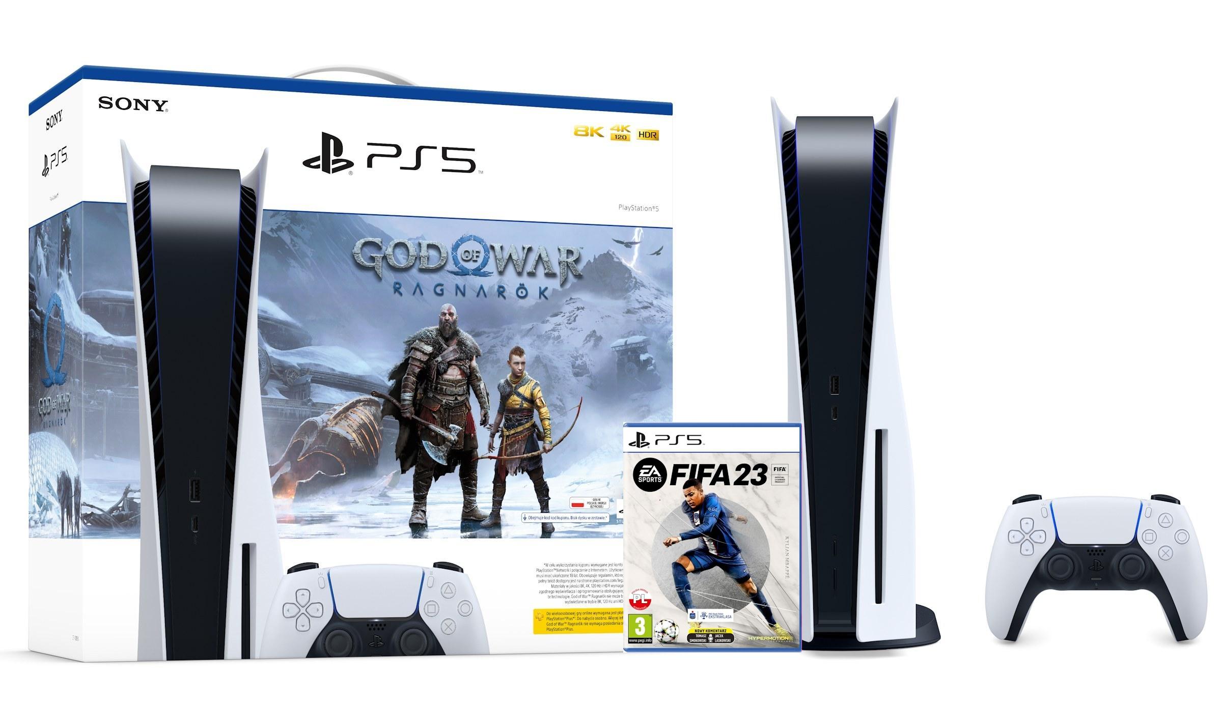 Konsola Sony PlayStation 5 (PS5) z napędem + God of War Ragnarok + FIFA 23