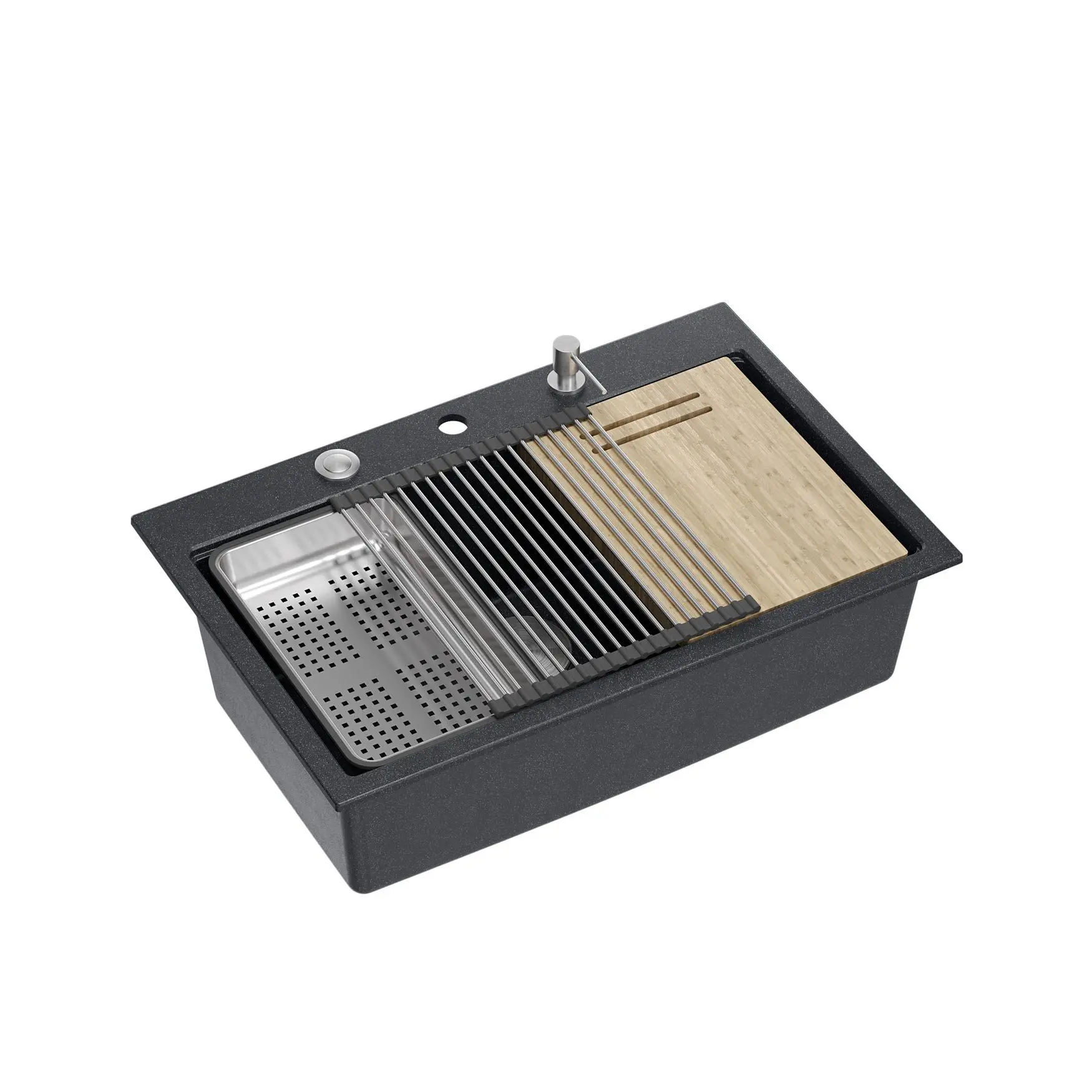 Zlewozmywak Quadron HQM7650U8_BS Marc Workstation Granitowy Czarny metalik/Stalowy