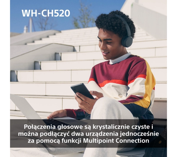 Sony WH-CH520 Nauszne Bluetooth 5.2 Niebieski - ⚡ BESTSELLERY ⚡