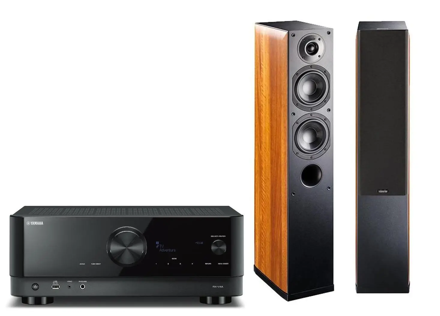 Zestaw stereo Yamaha MusicCast RX-V4A Czarny, Indiana Line Nota 550 X Orzech