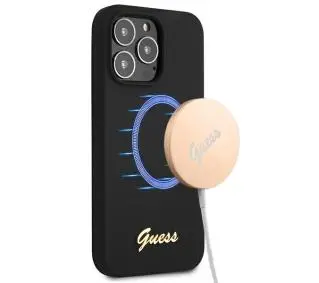 Guess Silicone Script Gold Logo MagSafe GUHMP13LLSLMGBK do iPhone 13 Pro / 13
