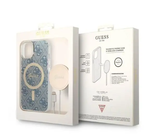 Guess GUBPP14MH4EACSB  ładowarka indukcyjna + etui 4G Print MagSafe do iPhone 14 Plus