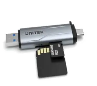 Czytnik kart Unitek SD/microSD USB-A 5Gbps/USB-C Szary