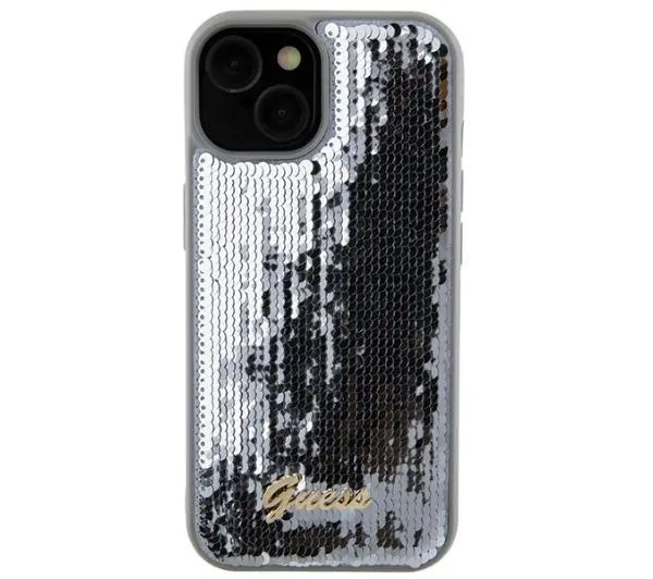 Guess Sequin Script Metal GUHCP15SPSFDGSS do iPhone 15 Srebrny