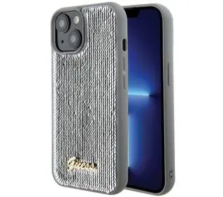Guess Sequin Script Metal GUHCP15SPSFDGSS do iPhone 15 Srebrny