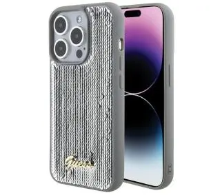 Guess Sequin Script Metal GUHCP15XPSFDGSS do iPhone 15 Pro Max Srebrny